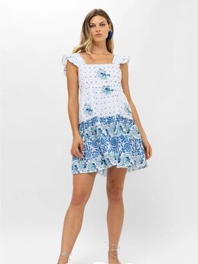 Oliphant SMOCKED SQUARE NECK MINI- CORFU BLUE